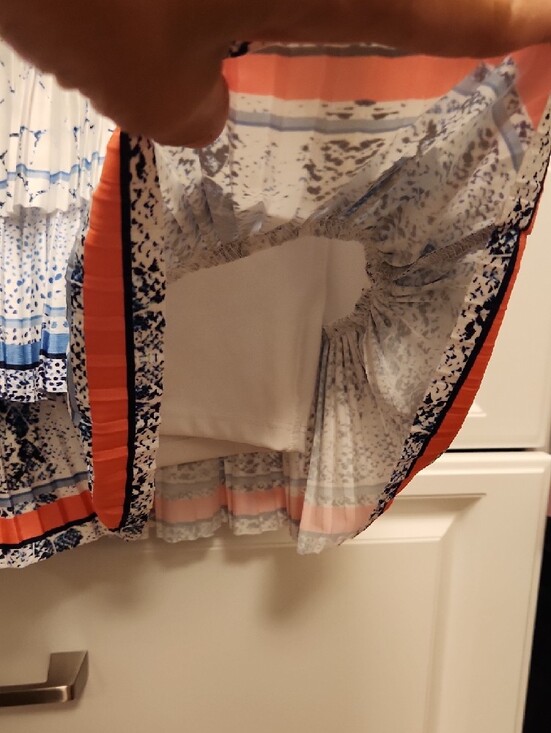 Lucky in Love White Tiered Skirt with Blue and Orange Trim